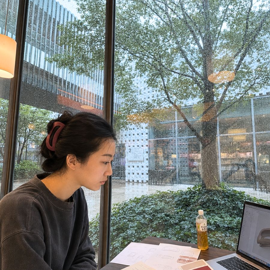 Joyce working on Noonie designs in Daikanyama, Tokyo